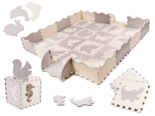 Mata edukacyjna piankowa puzzle szara ecru 36 elementów 150x150cm